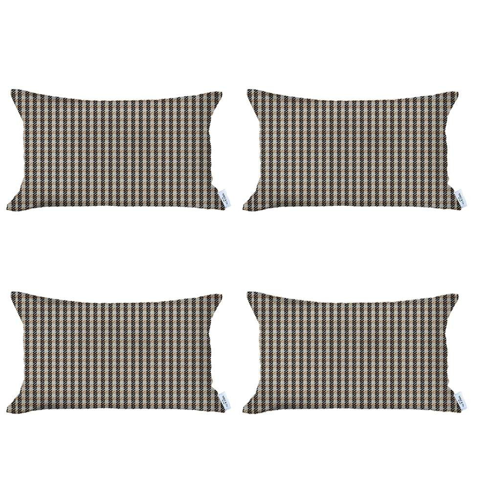 Set Of 4 Peach Houndstooth Lumbar Pillow Covers