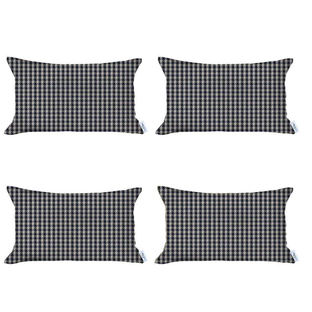Set Of 4 Gray Houndstooth Lumbar Pillow Covers