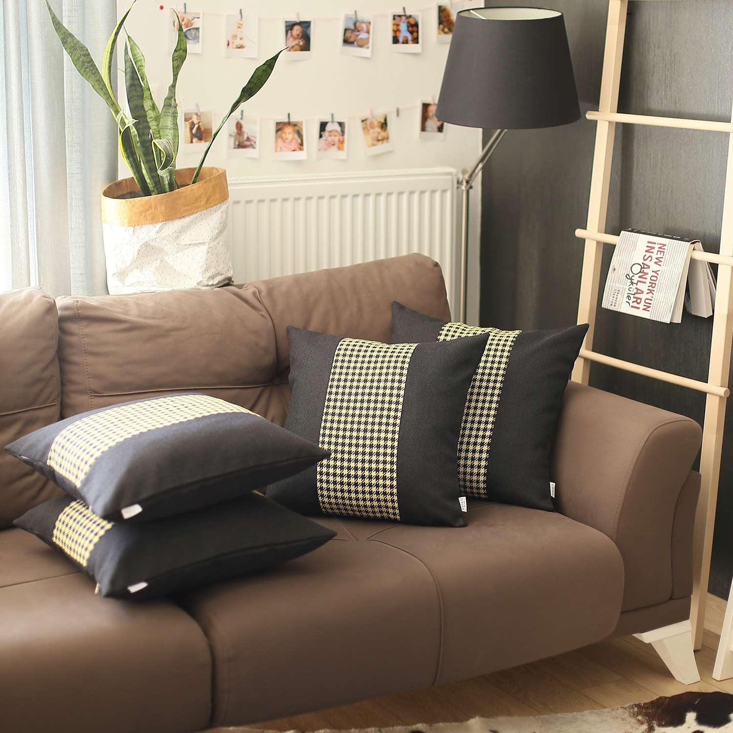 Juego De 4 Fundas De Almohada Pata De Gallo Negra Y Amarilla