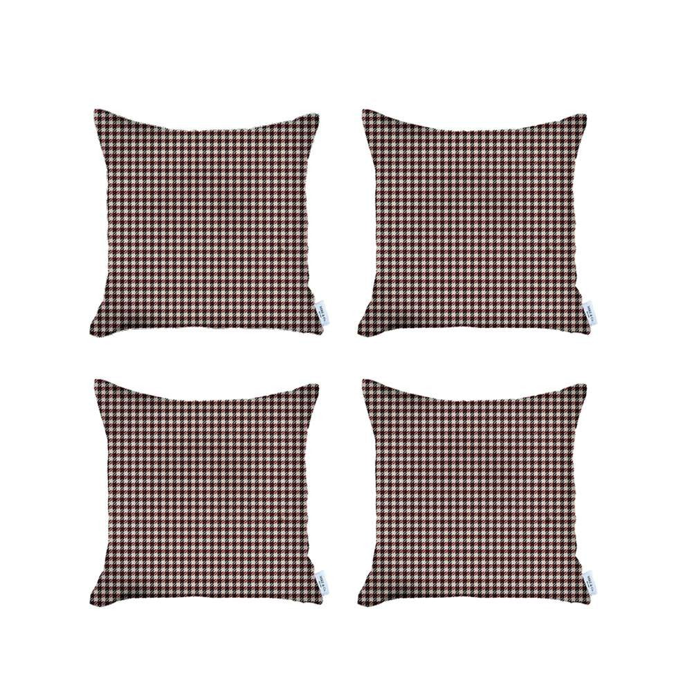 Set Of 4 Red Houndstooth Pillow Covers