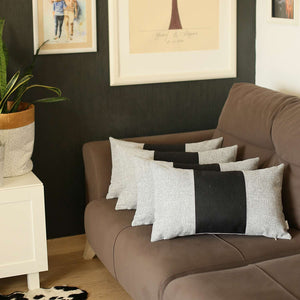 Set Of 4 Ivory And Black Lumbar Pillow Covers