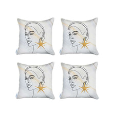 Set Of 4 White Printed Art Pillow Covers