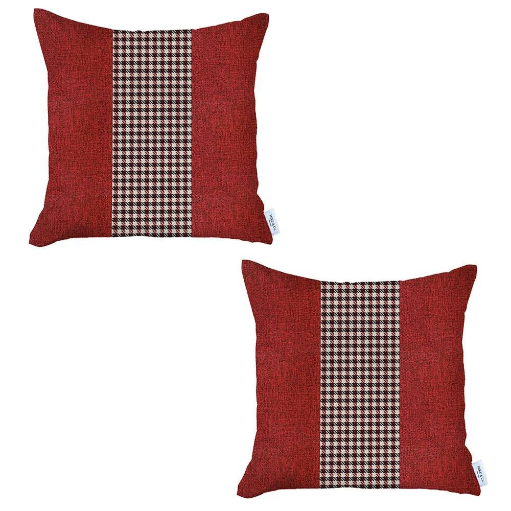 Set Of 2 Red And Black Houndstooth Pillow Covers