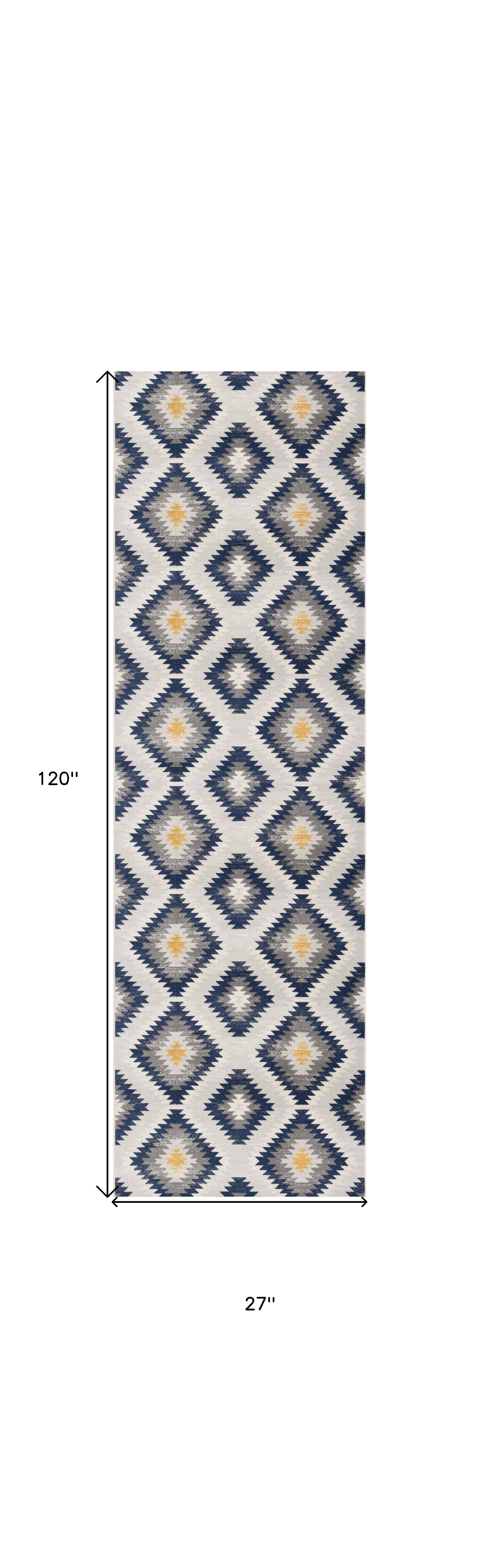 2’ X 10’ Blue And Gray Kilim Pattern Runner Rug
