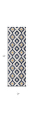 2’ X 10’ Blue And Gray Kilim Pattern Runner Rug