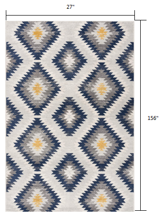 2’ X 10’ Blue And Gray Kilim Pattern Runner Rug