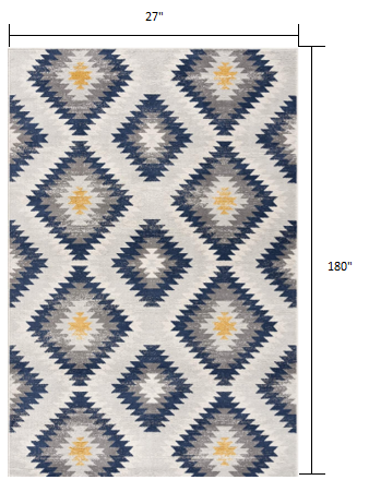 2’ X 10’ Blue And Gray Kilim Pattern Runner Rug