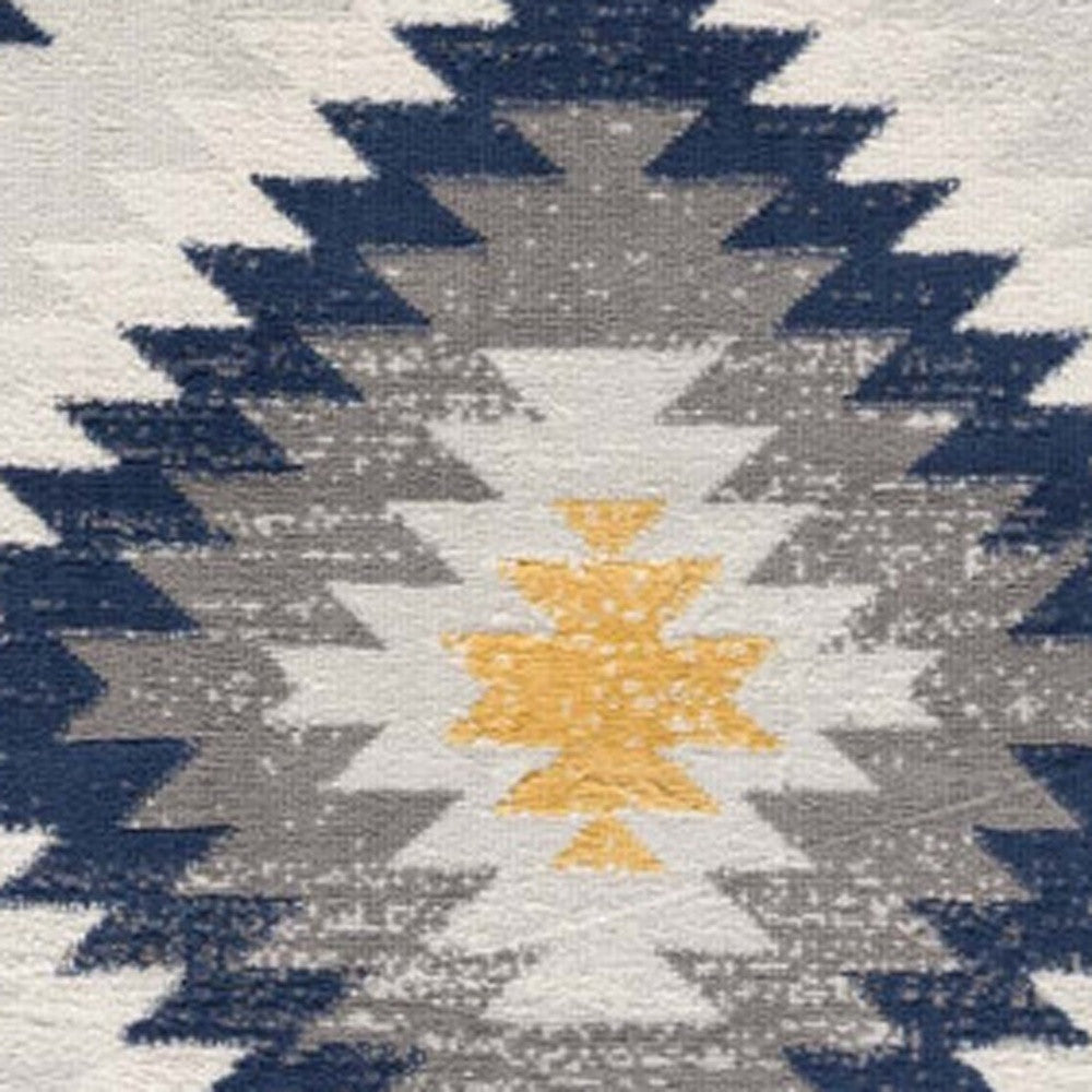 2’ X 10’ Blue And Gray Kilim Pattern Runner Rug