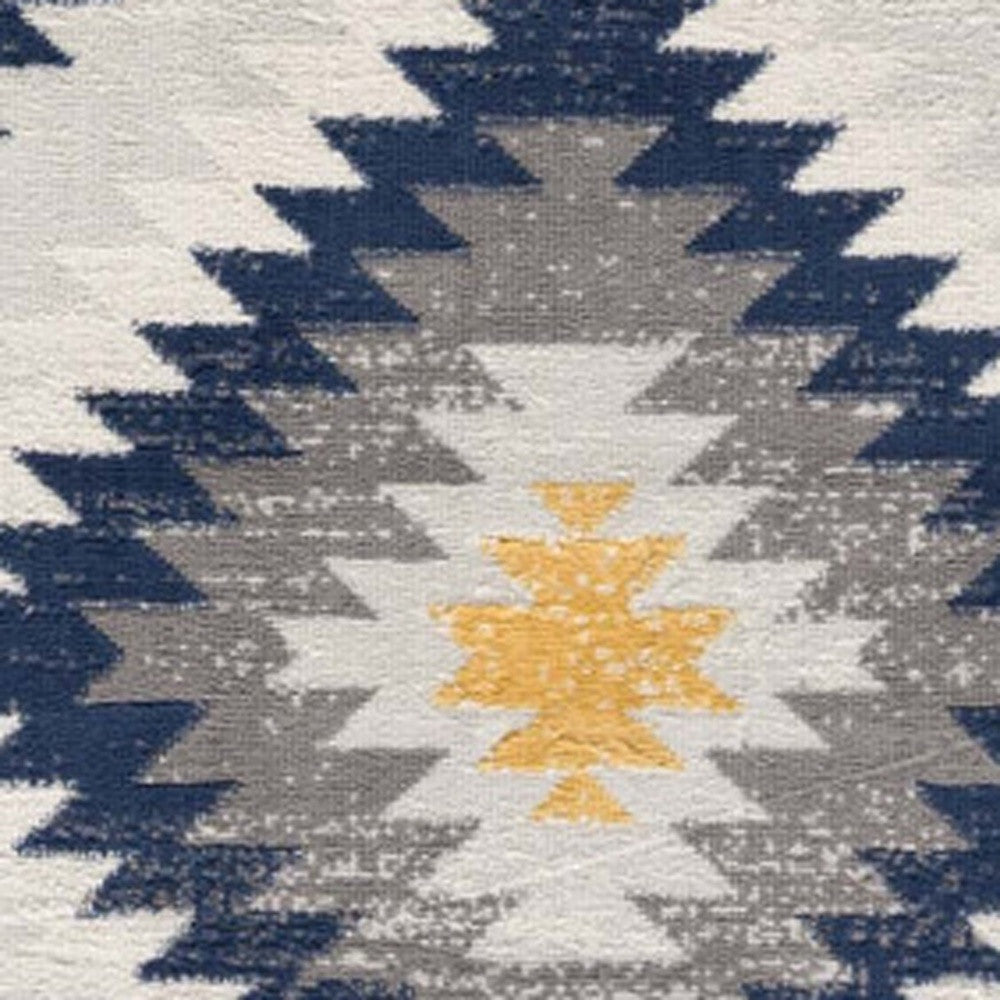 2’ X 10’ Blue And Gray Kilim Pattern Runner Rug