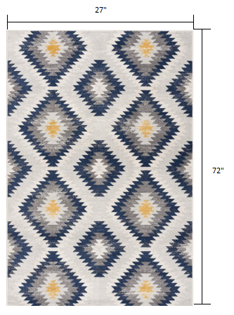 2’ X 10’ Blue And Gray Kilim Pattern Runner Rug