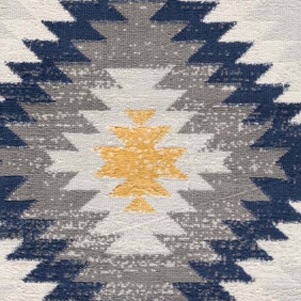 2’ X 10’ Blue And Gray Kilim Pattern Runner Rug