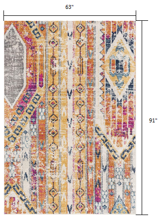 2’ X 4’ Gold And Ivory Distressed Tribal Area Rug