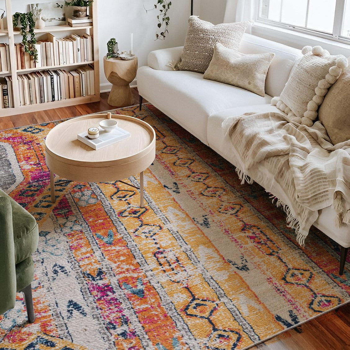 2’ X 4’ Gold And Ivory Distressed Tribal Area Rug