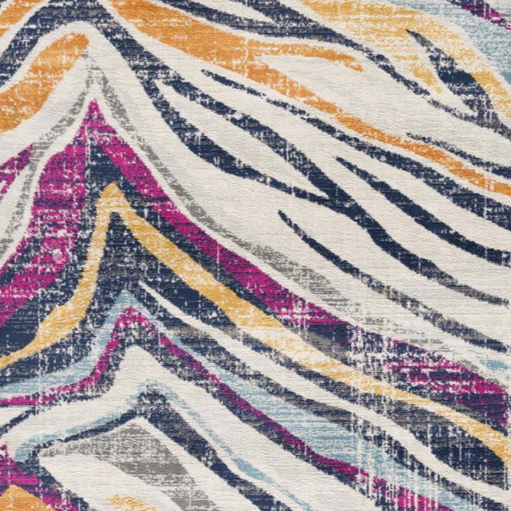 2’ X 10’ Blue And Gold Zebra Pattern Runner Rug