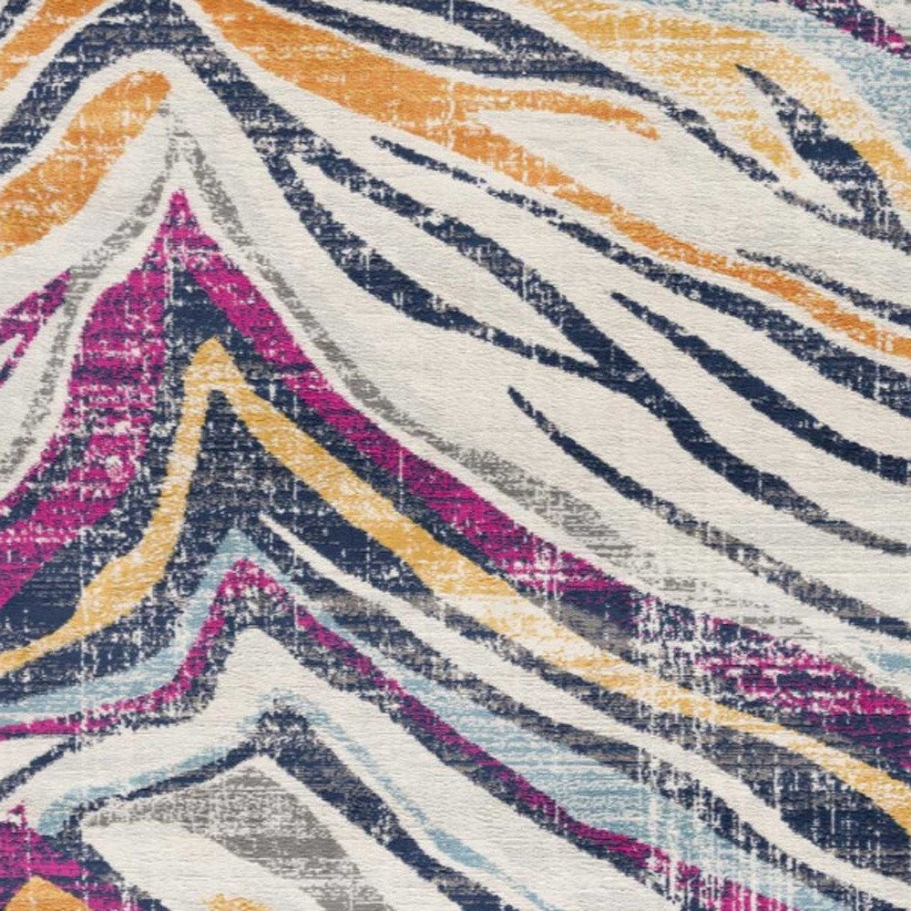 2’ X 10’ Blue And Gold Zebra Pattern Runner Rug