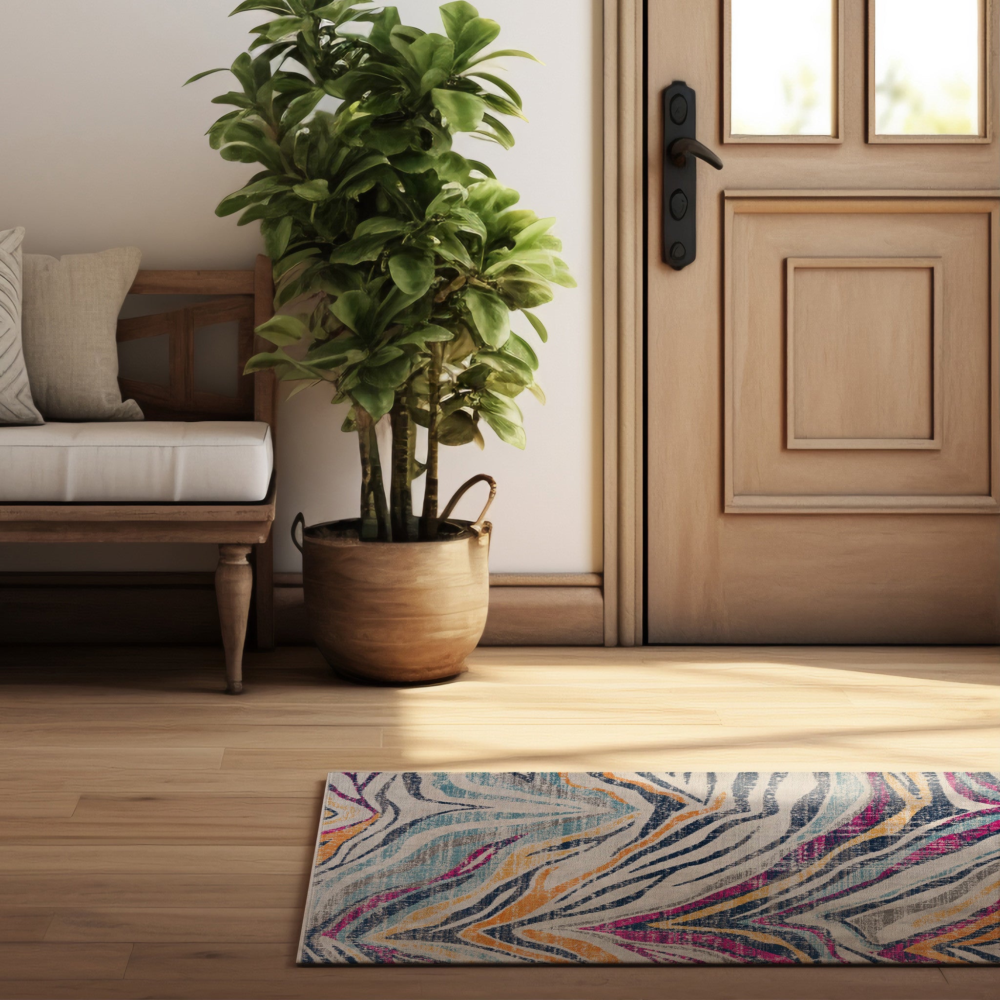 2’ X 10’ Blue And Gold Zebra Pattern Runner Rug