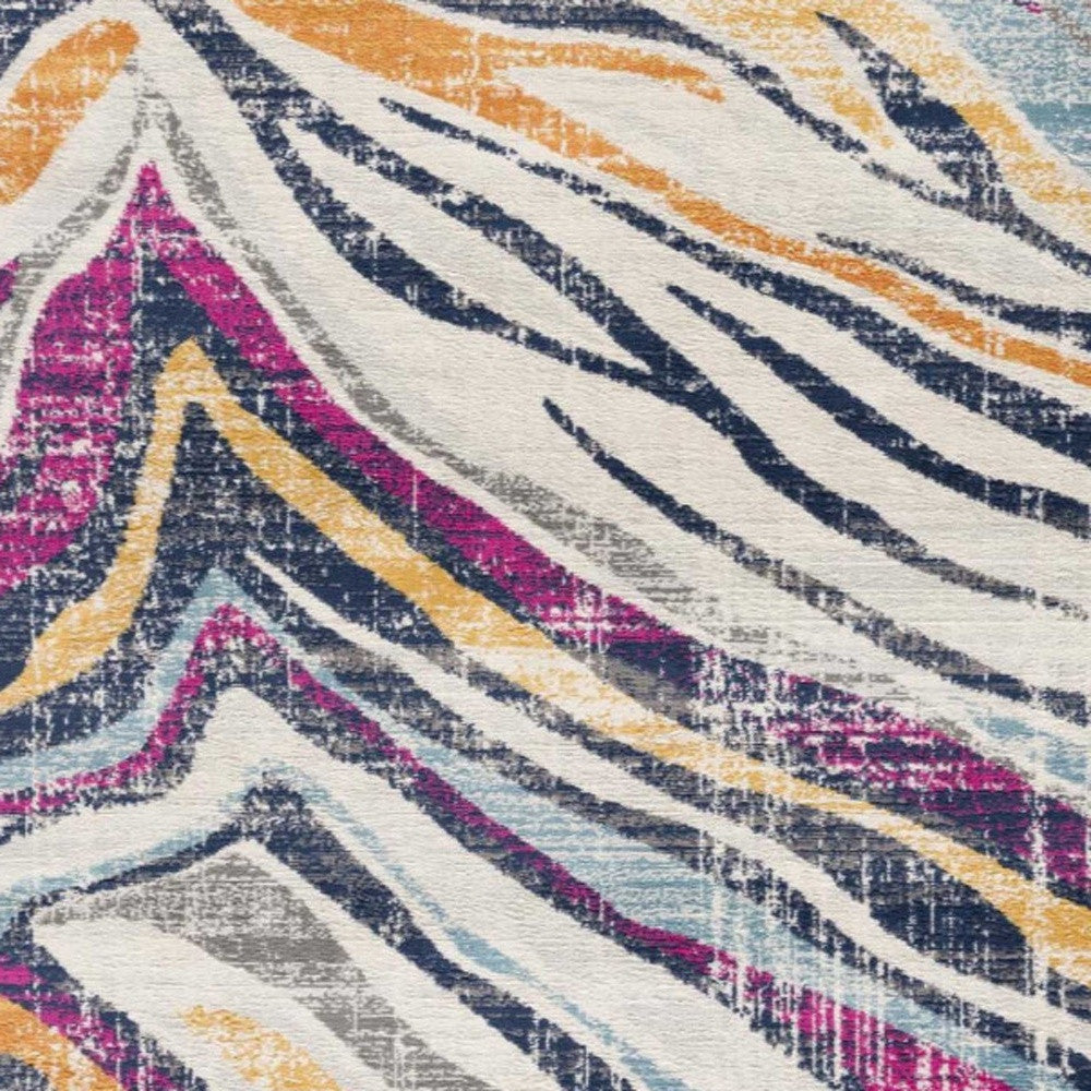 2’ X 10’ Blue And Gold Zebra Pattern Runner Rug