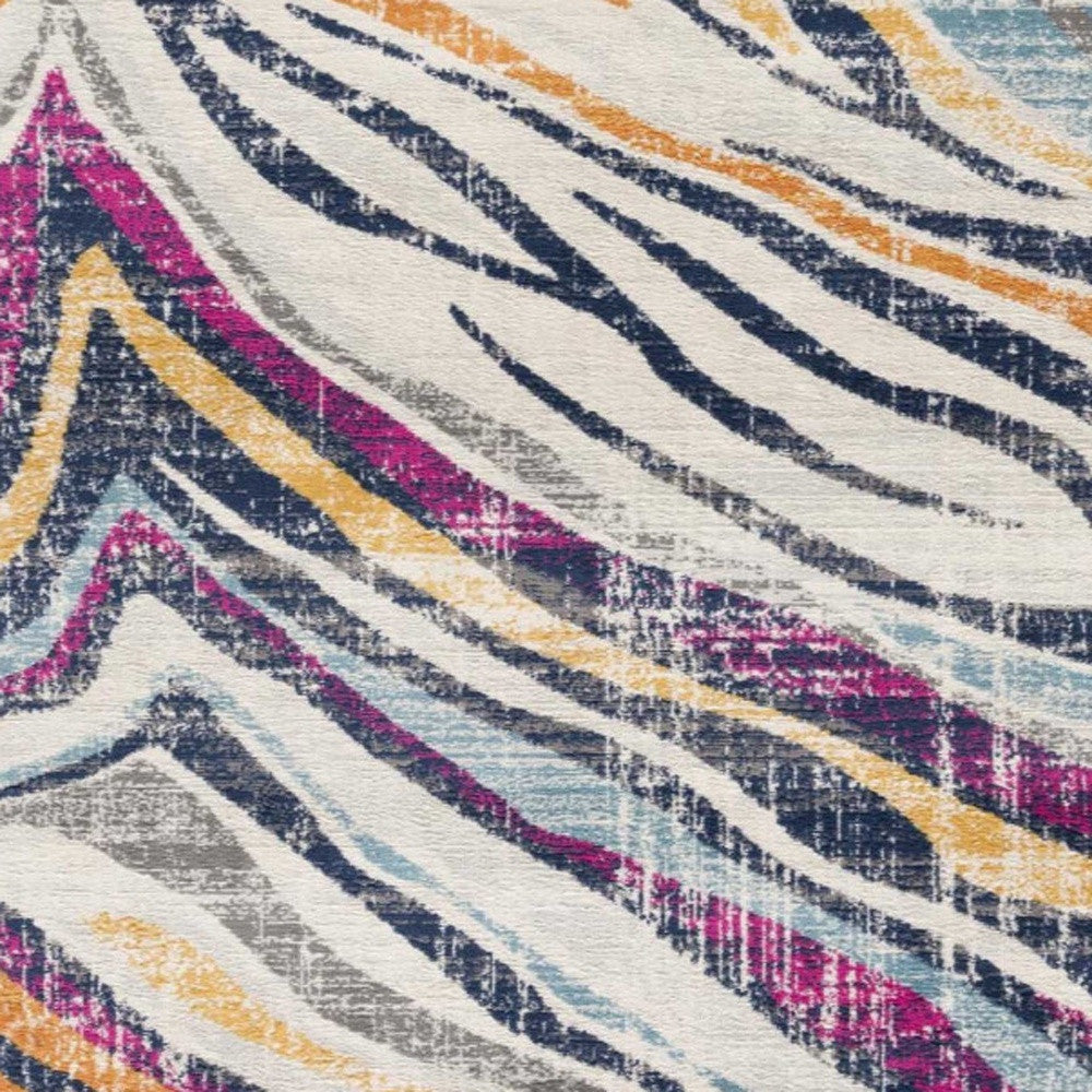 2’ X 10’ Blue And Gold Zebra Pattern Runner Rug