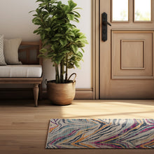 2’ X 10’ Blue And Gold Zebra Pattern Runner Rug