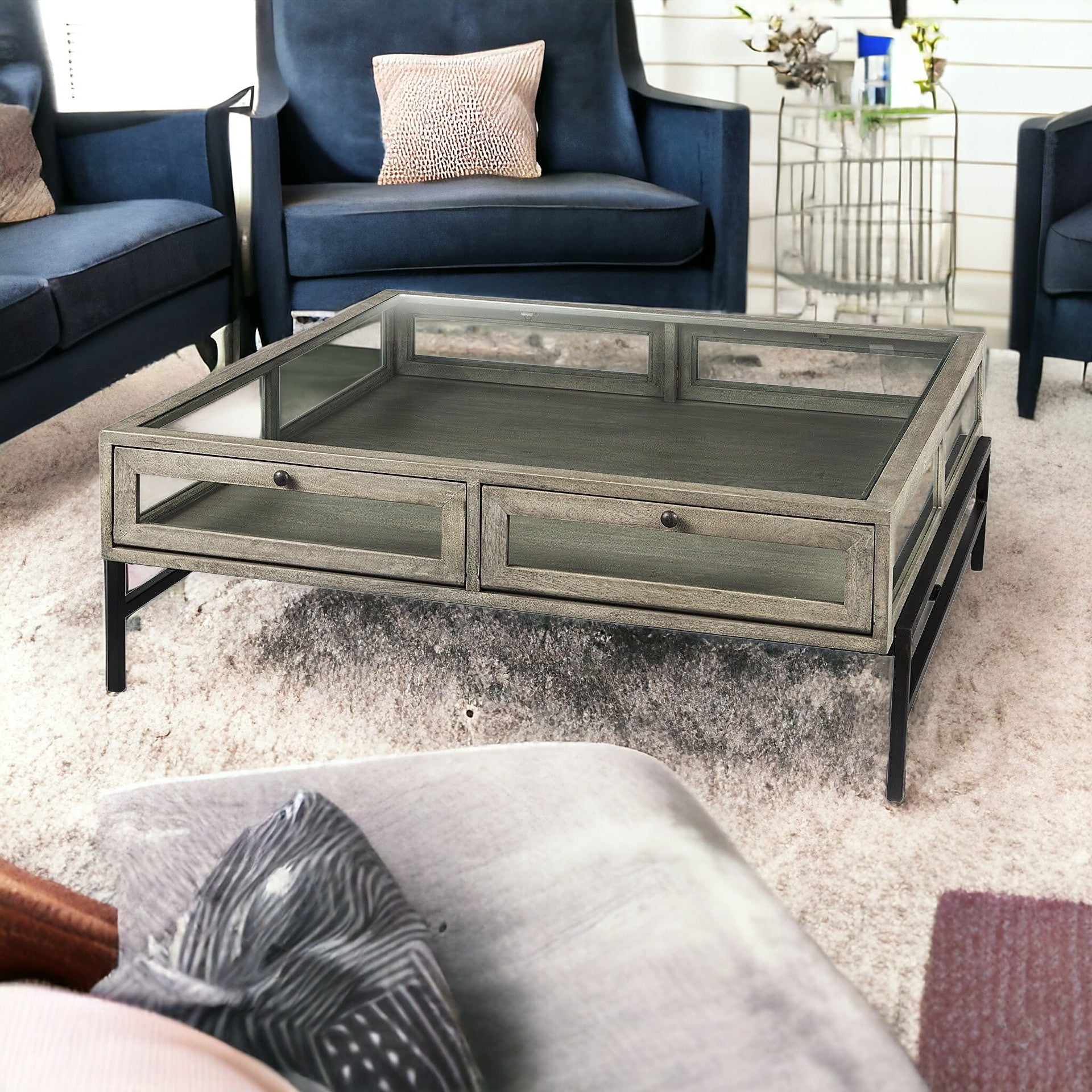 Rustic Gray Brown Shadowbox Coffee Table