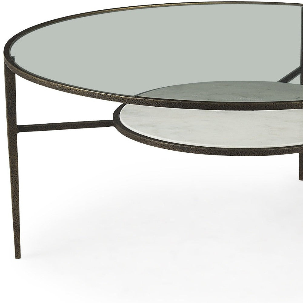 Iron Glass And Marble Round Coffee Table