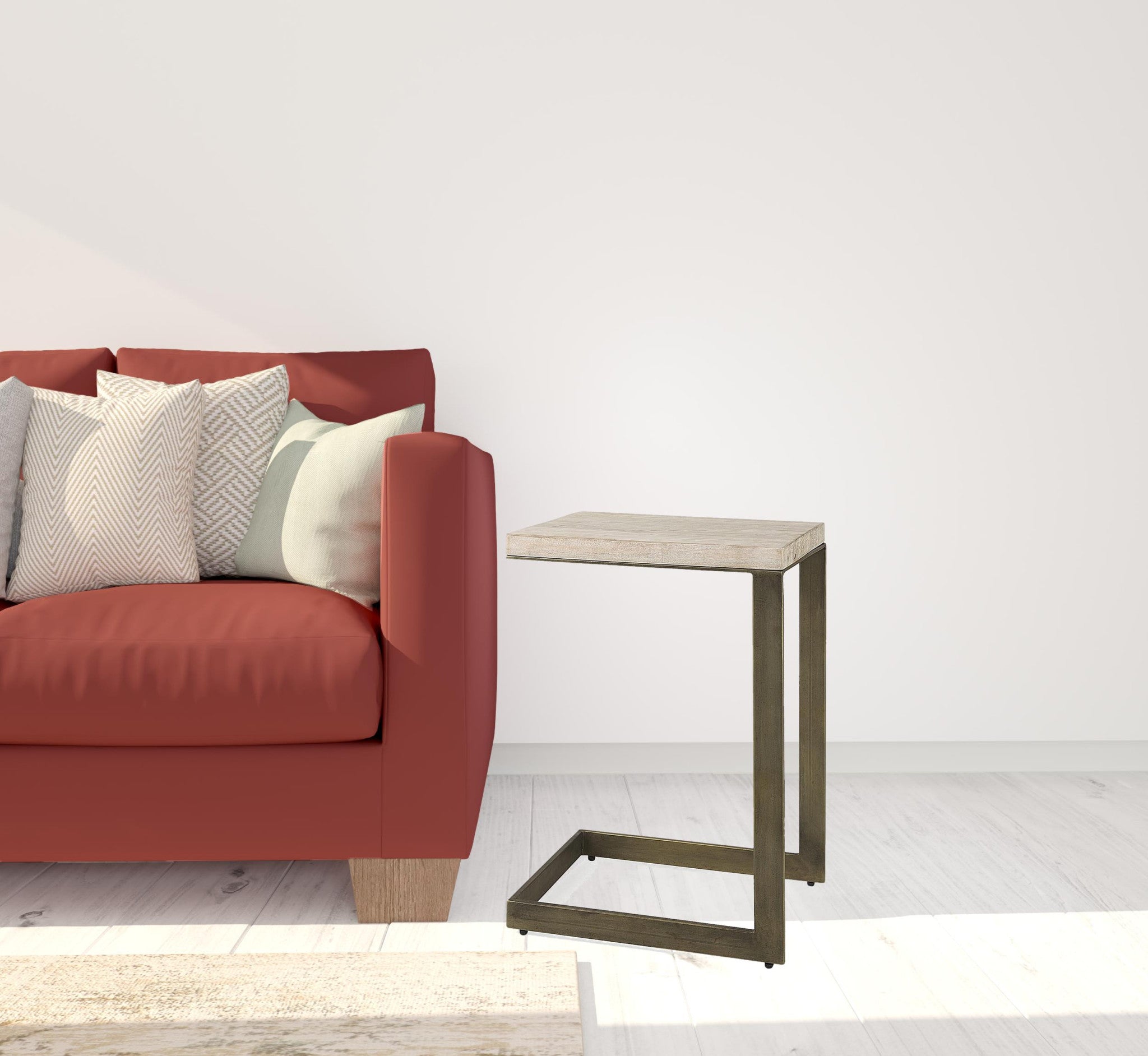 Modern Natural Wash And Golden C Shape Tv Table