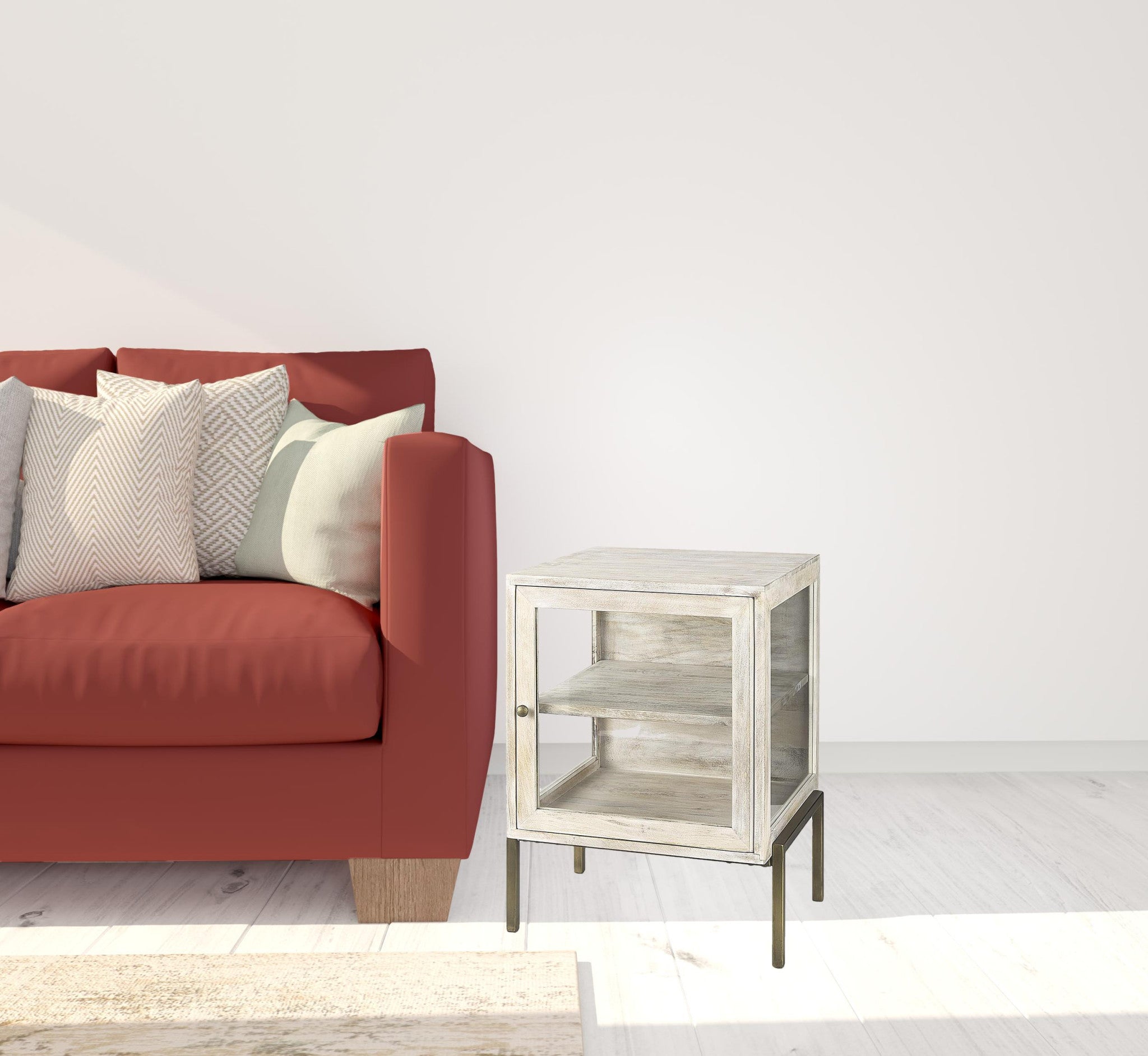 Rustic Weathered White And Gold Shadowbox Cabinet