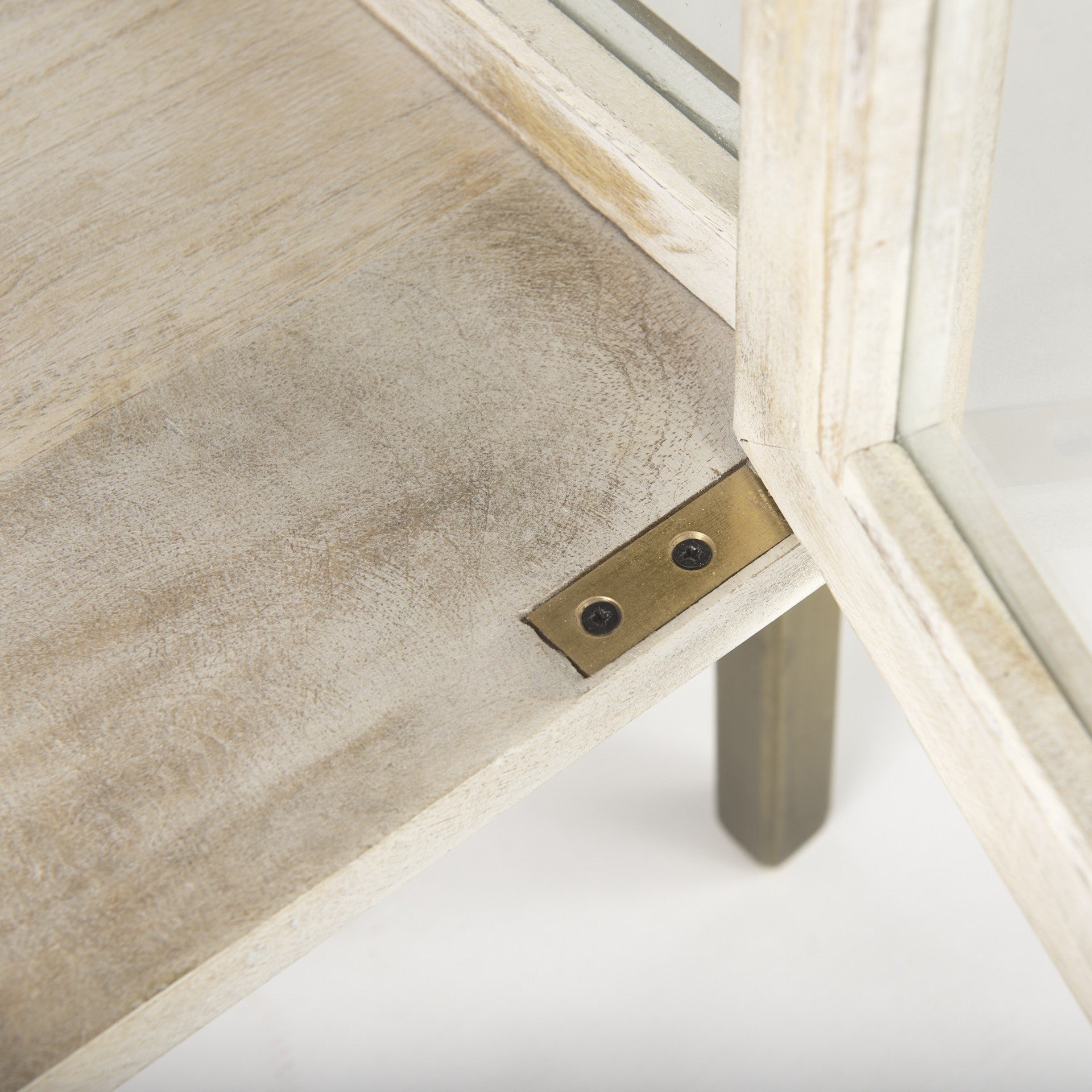 Rustic Weathered White And Gold Shadowbox Cabinet