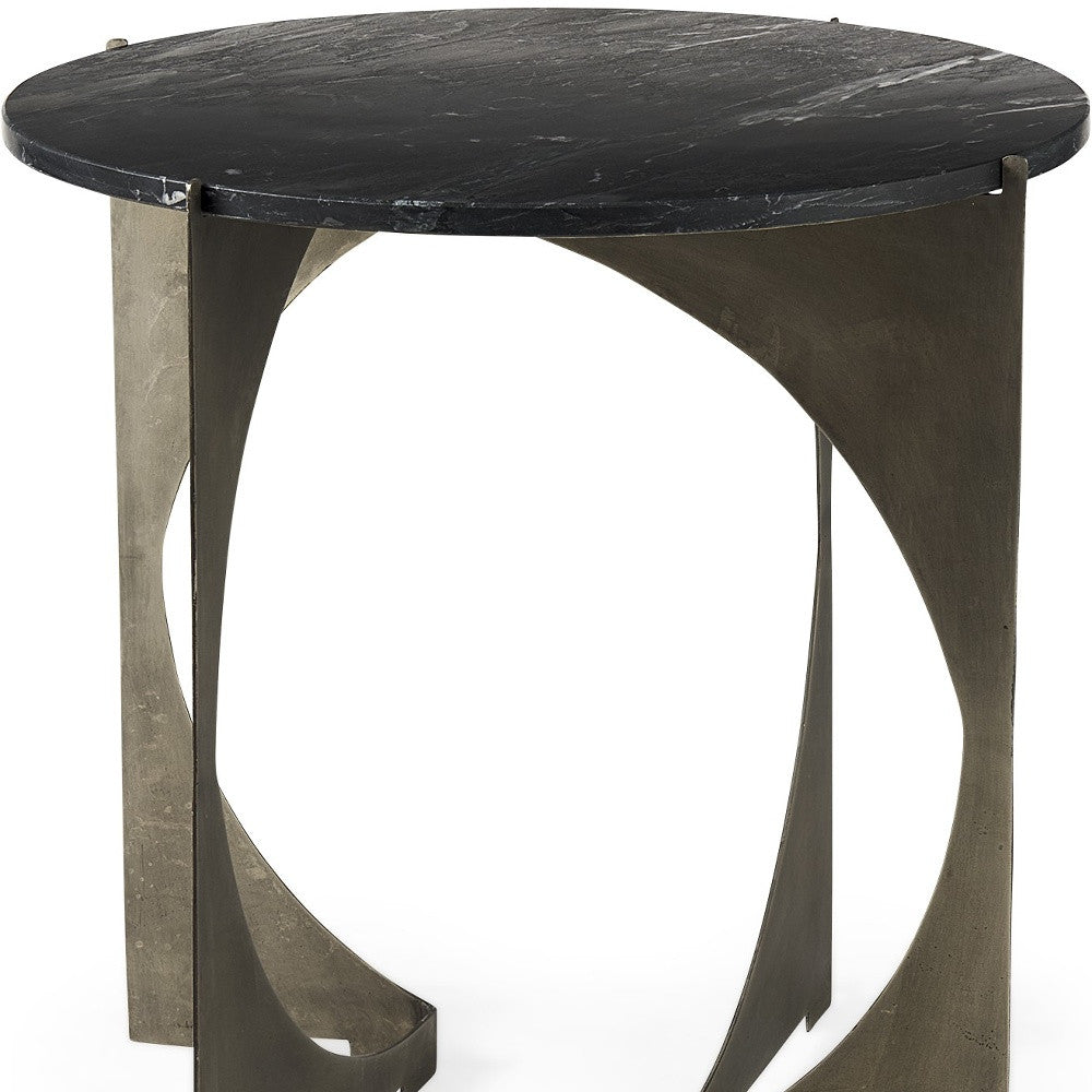 Mod Black Marble Antiqued Nickel Side Table