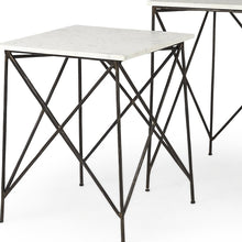 Antiqued Angular Metal And Marble End Table