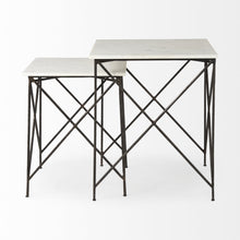Antiqued Angular Metal And Marble End Table