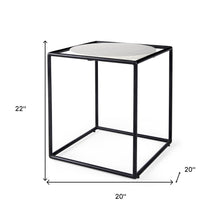 Suspended White Marble Black Metal Geo Side Table