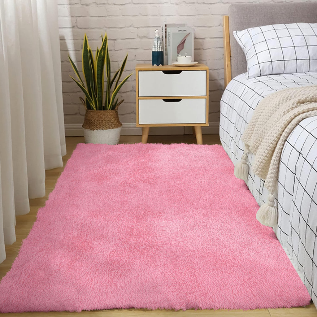 4’ X 5’ Pink Solid Modern Area Rug