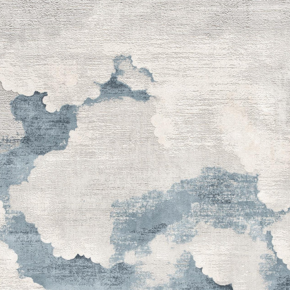 5’ X 8’ Gray And Blue Abstract Clouds Area Rug