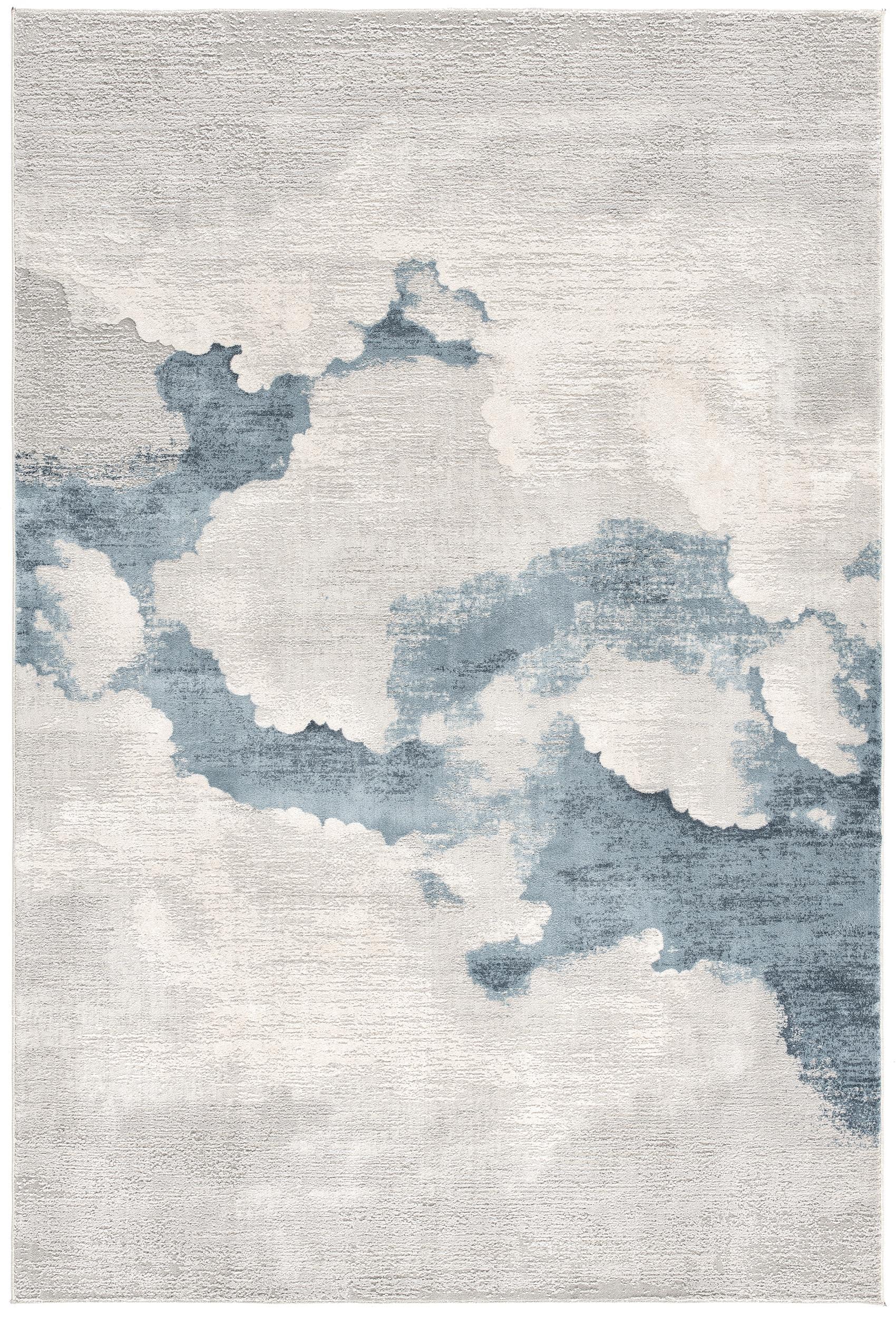5’ X 8’ Gray And Blue Abstract Clouds Area Rug