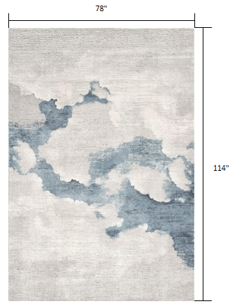 5’ X 8’ Gray And Blue Abstract Clouds Area Rug