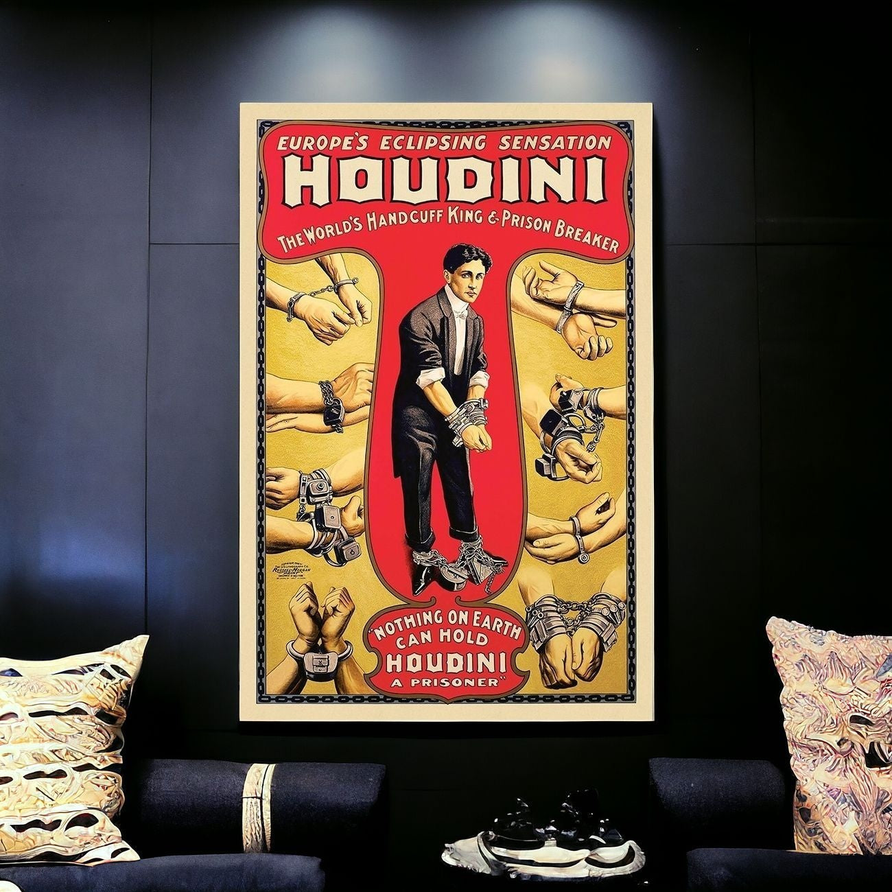 24" X 36" Houdini Handcuff King Vintage Magic Poster Wall Art