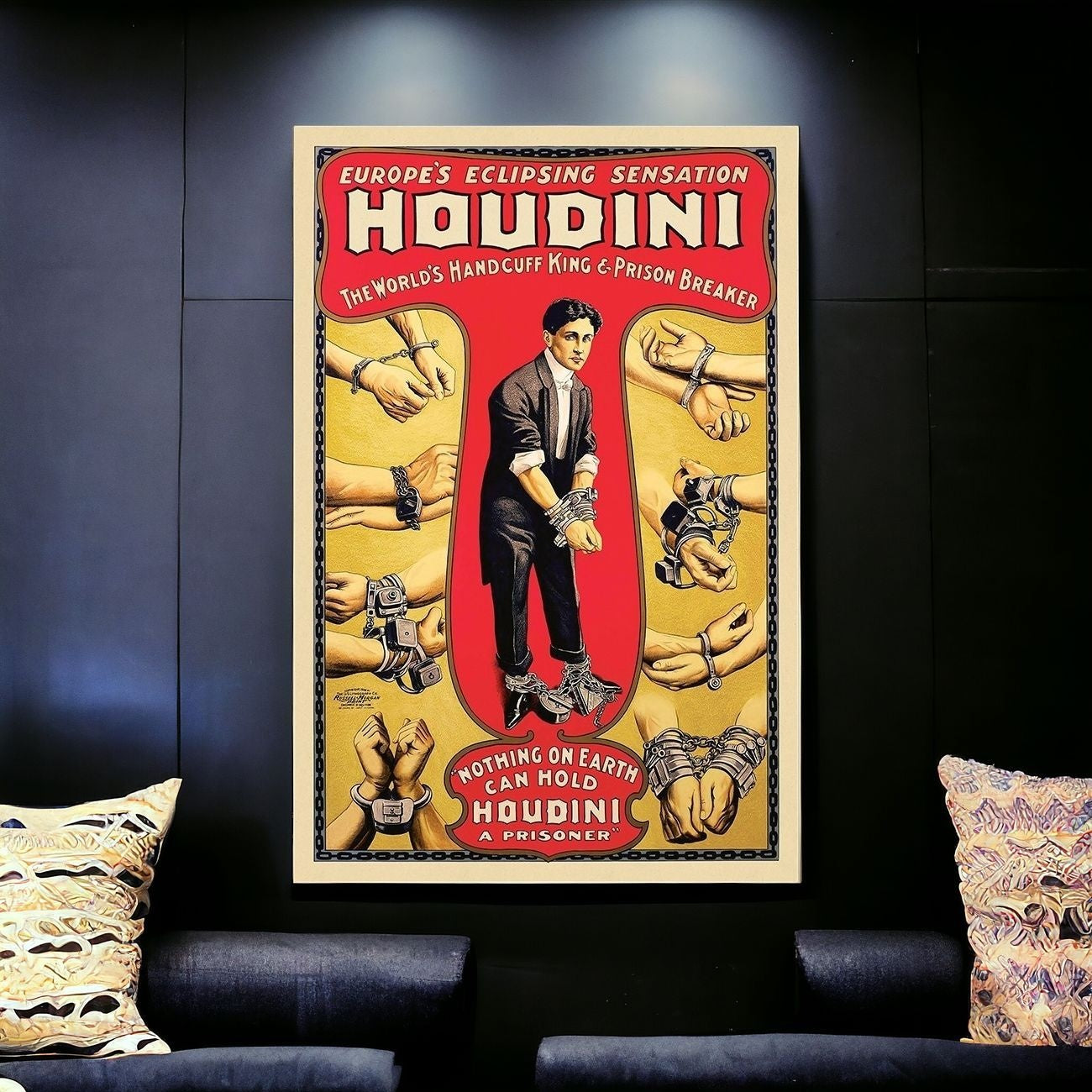 24" X 36" Houdini Handcuff King Vintage Magic Poster Wall Art