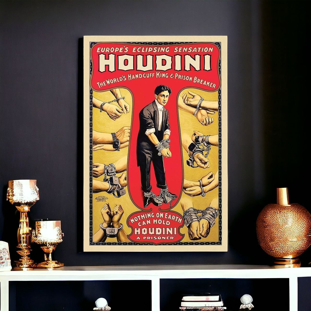 24" X 36" Houdini Handcuff King Vintage Magic Poster Wall Art