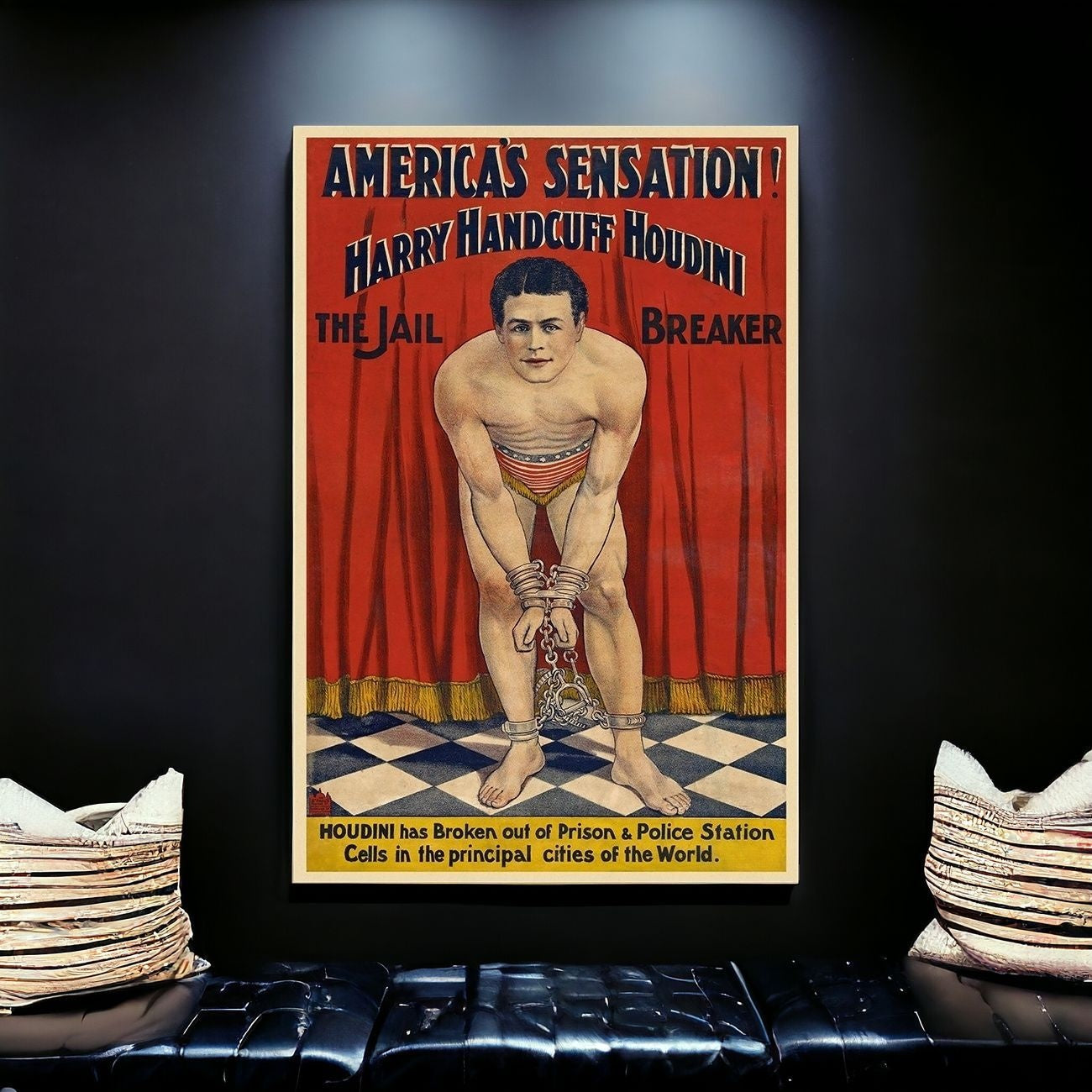 36" X 54" Houdini In Handcuffs Vintage Magic Poster Wall Art