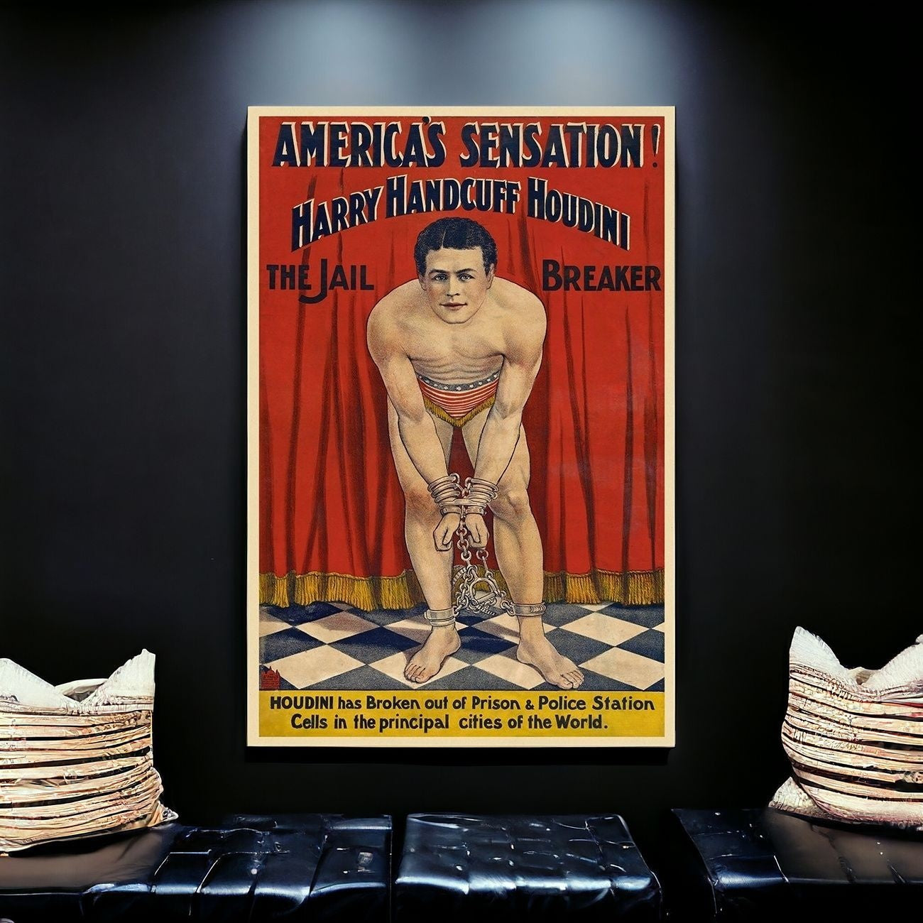 36" X 54" Houdini In Handcuffs Vintage Magic Poster Wall Art