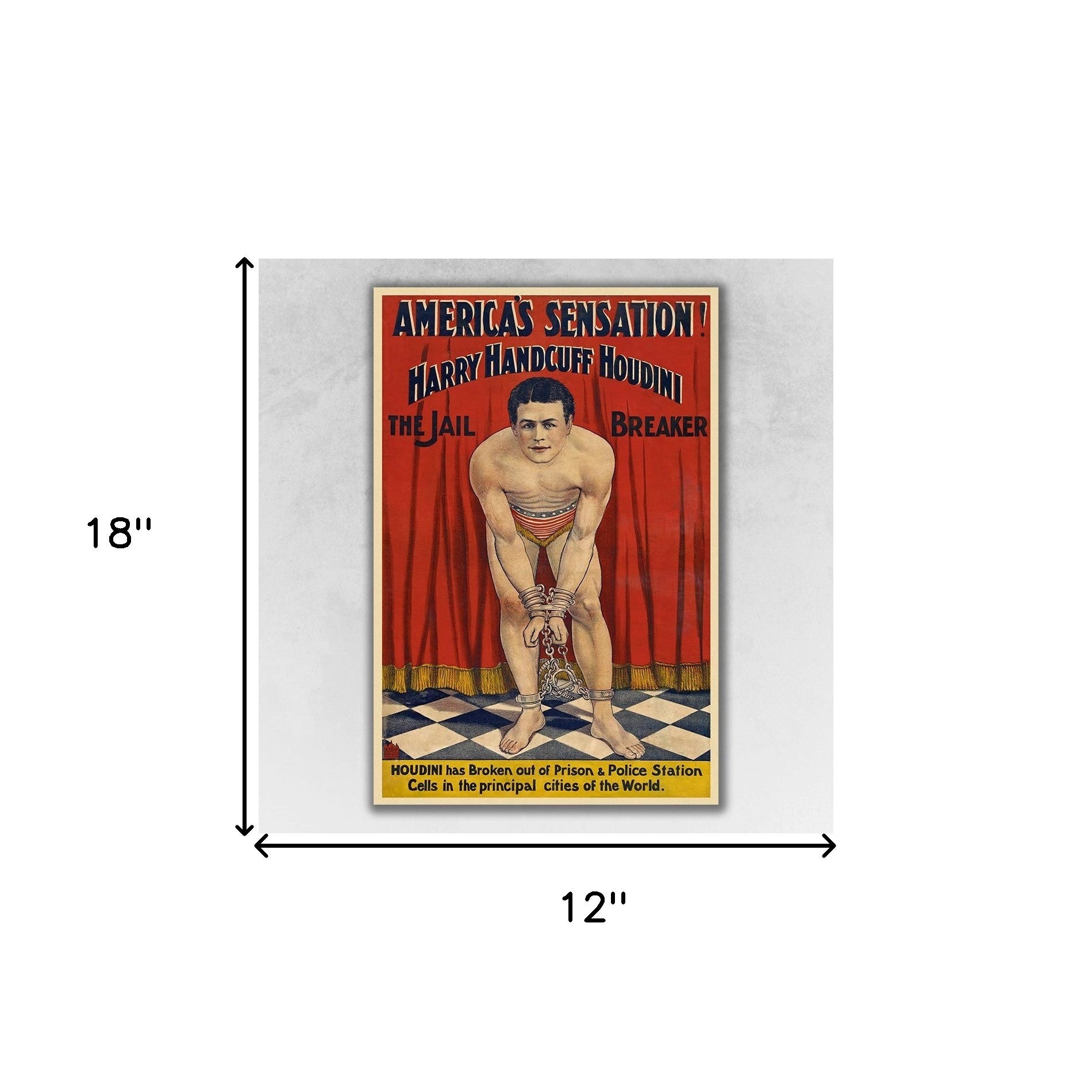 36" X 54" Houdini In Handcuffs Vintage Magic Poster Wall Art