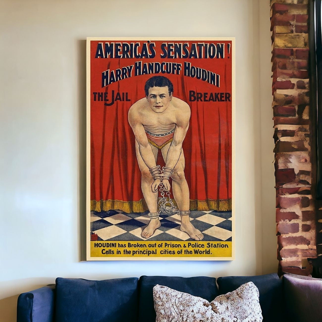 36" X 54" Houdini In Handcuffs Vintage Magic Poster Wall Art