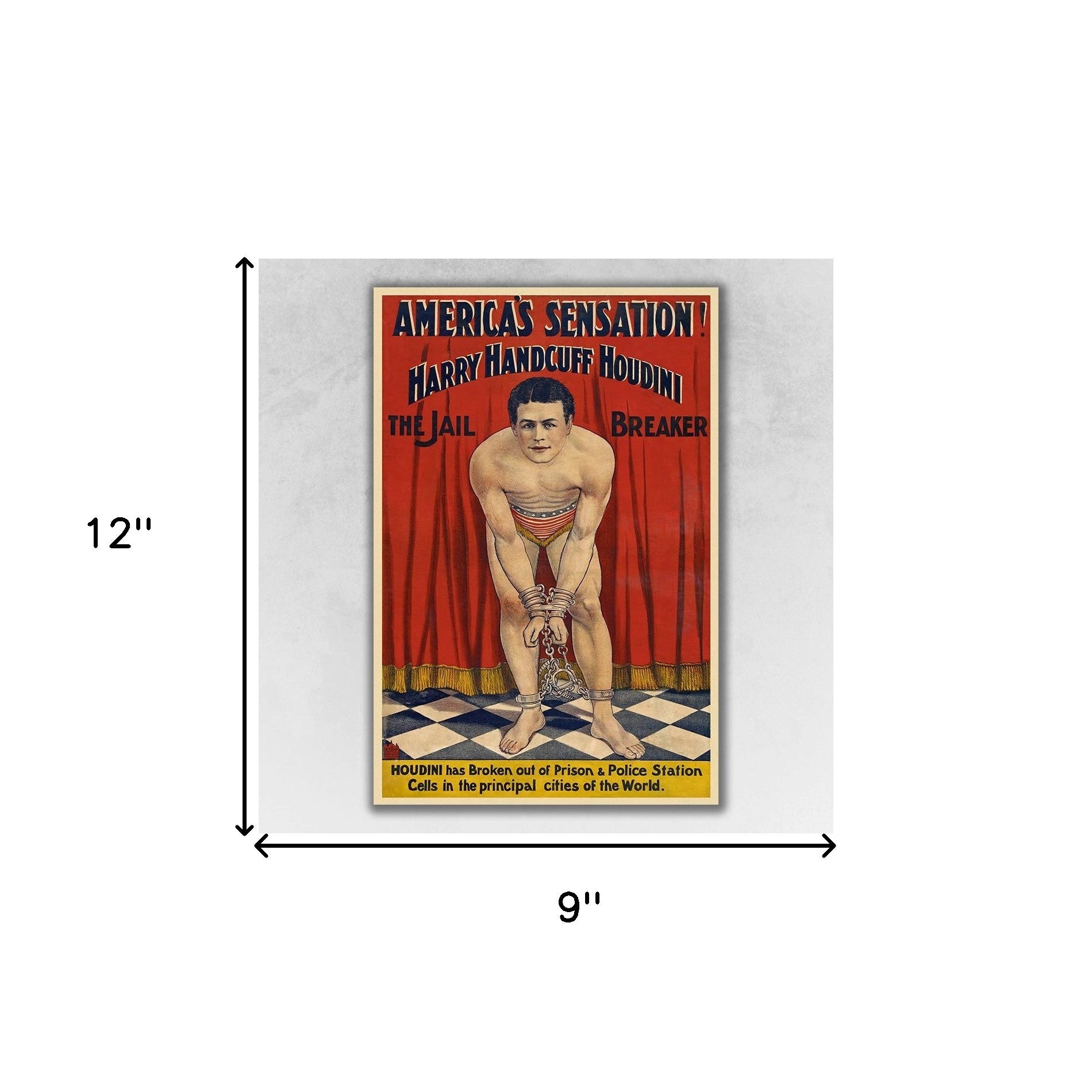 36" X 54" Houdini In Handcuffs Vintage Magic Poster Wall Art
