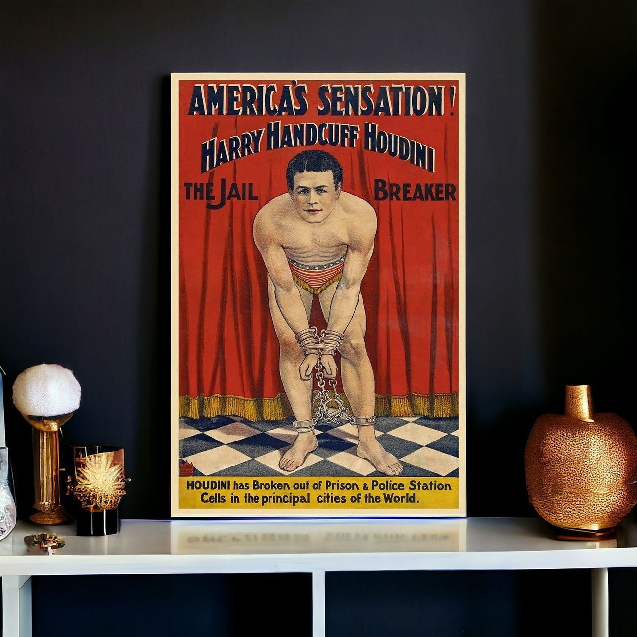 36" X 54" Houdini In Handcuffs Vintage Magic Poster Wall Art