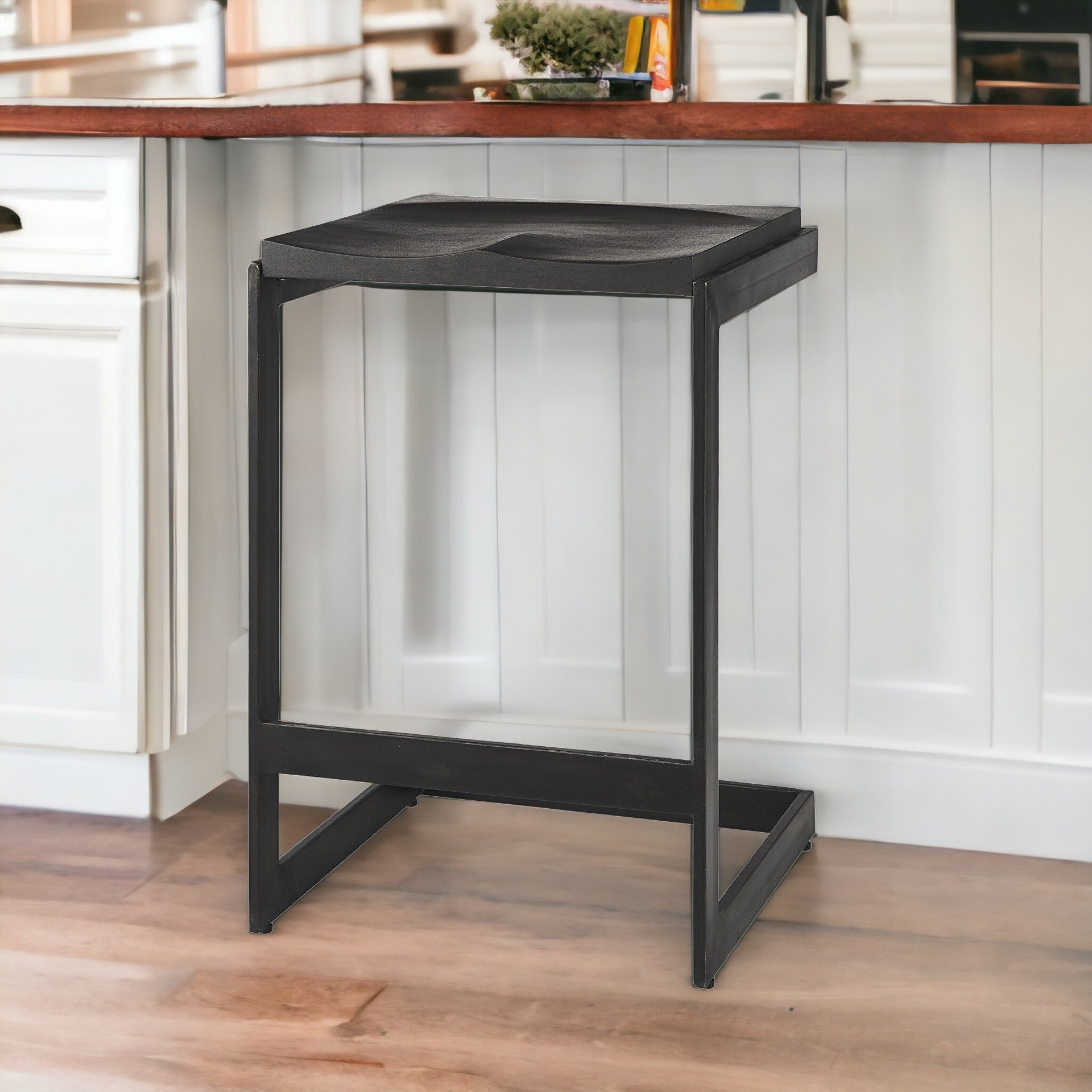 26" Black Cheeky Wood And Metal Counter Stool