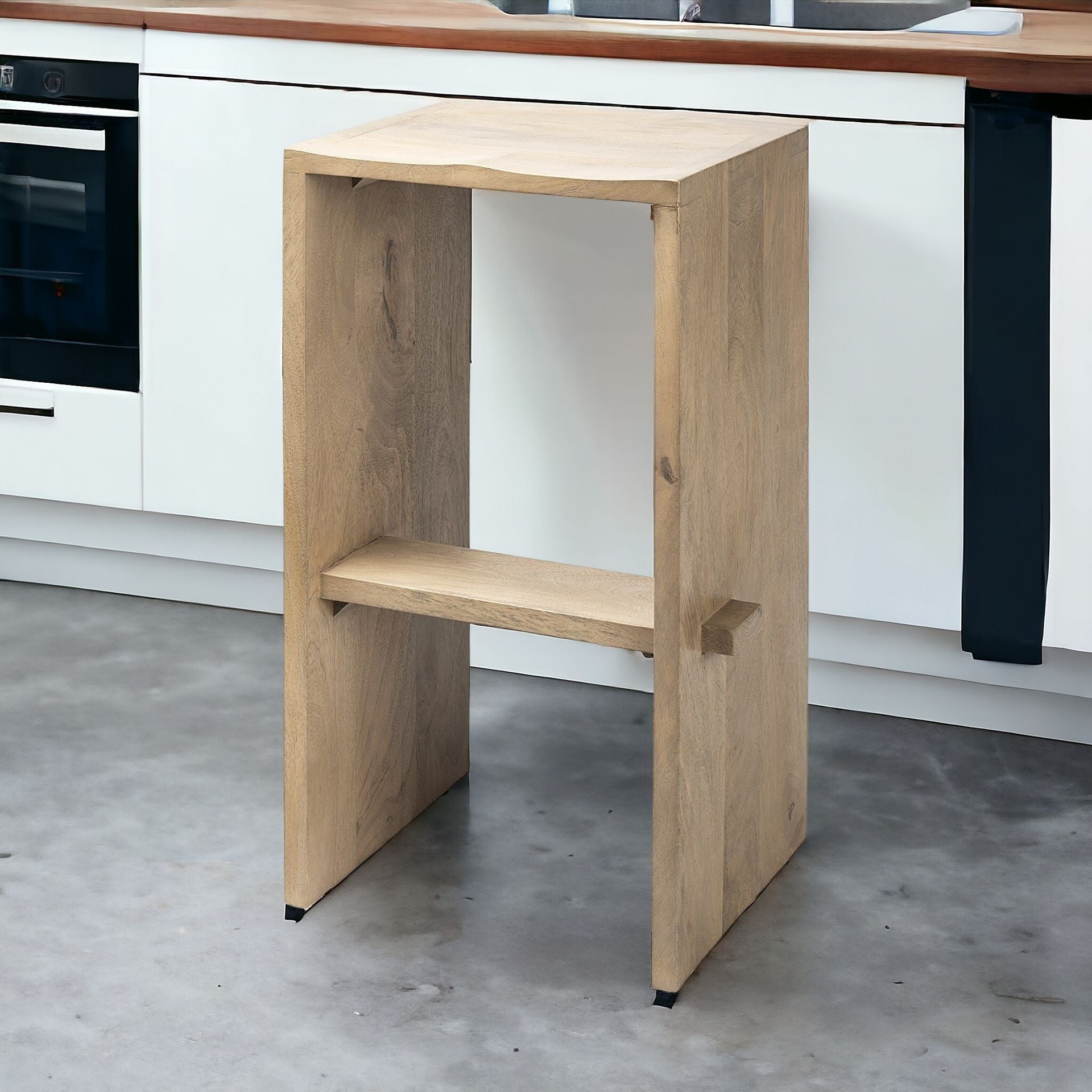 30" Minimal Light Brown Wood Bar Stool