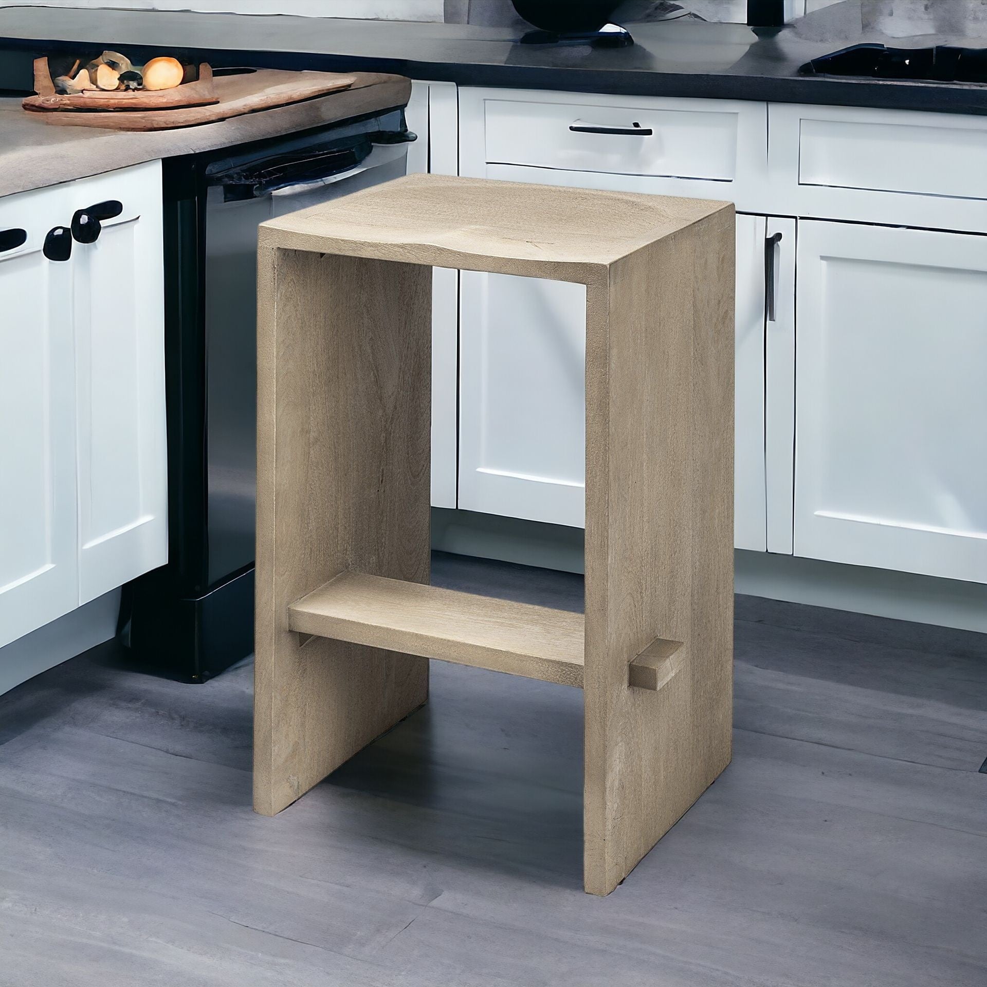 26" Minimal Cool Gray Brown Wood Counter Stool