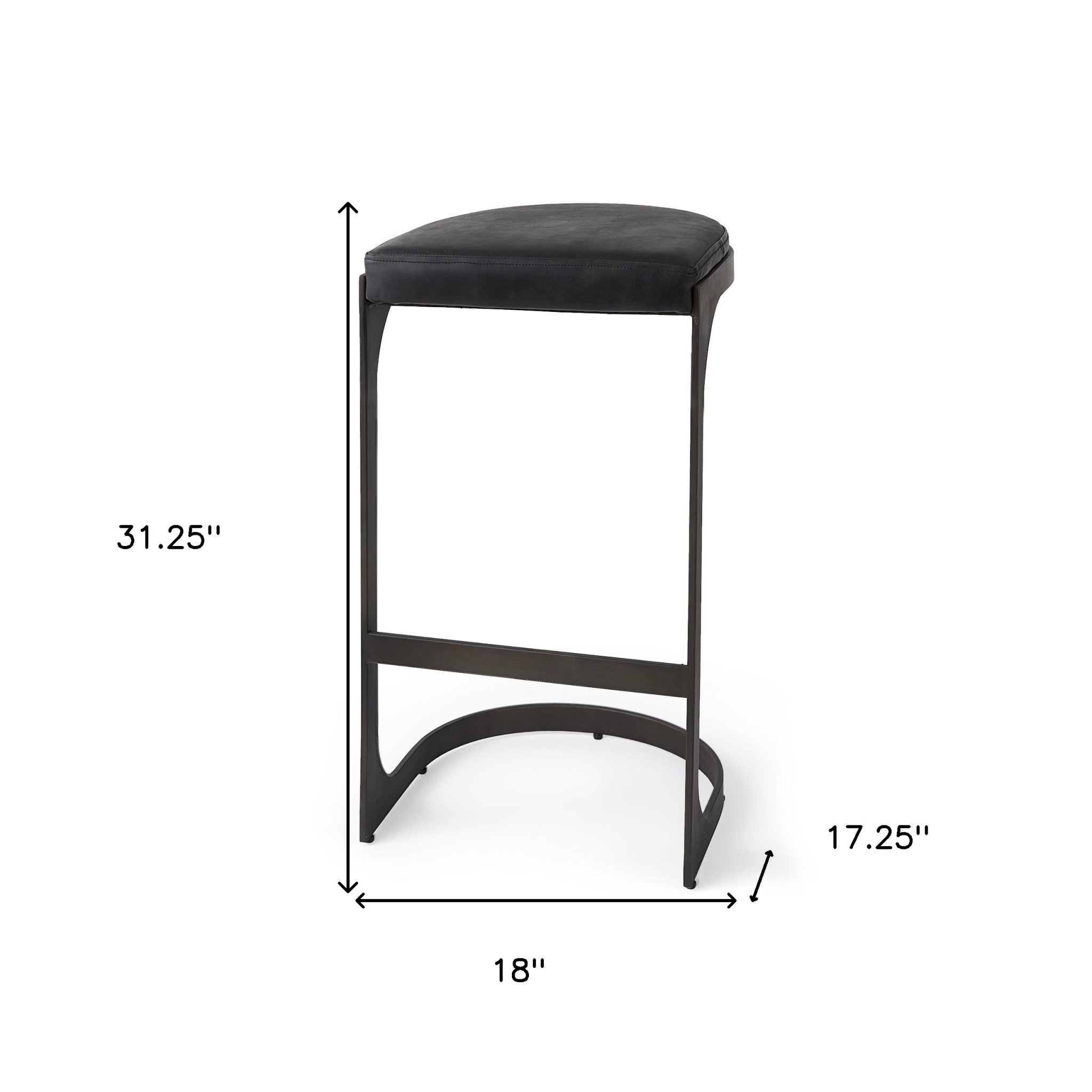 Black Leather C Shape Metal Bar Stool