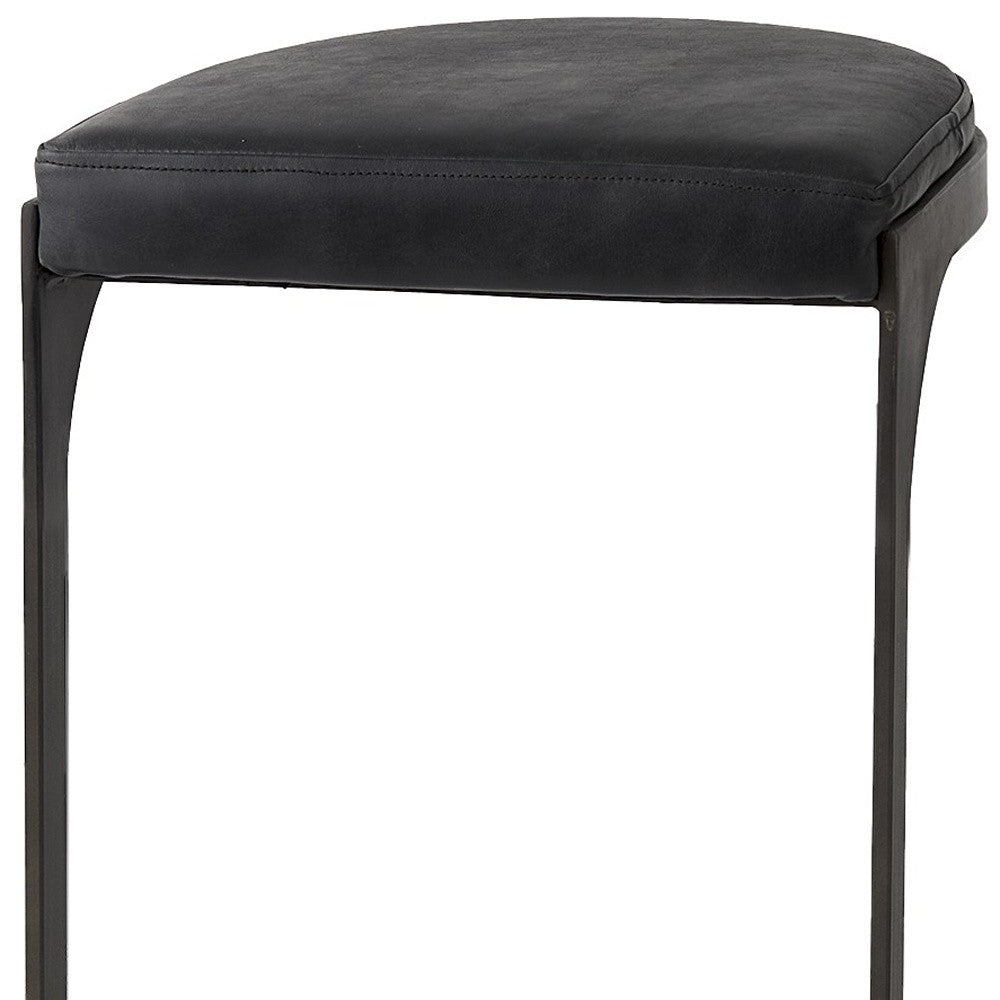 Black Leather C Shape Metal Bar Stool